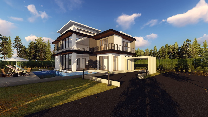no people, home, paemark, housing development, luxury, landscaping, architecture visualization, house, driveway, built structure, plant, wealth, building