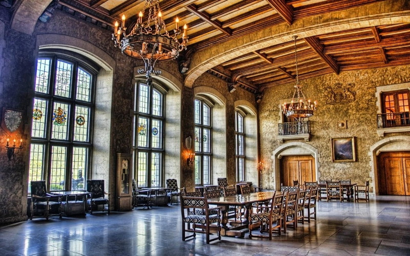 room, tables, nature and landscapes, windows, hdr, dinning, 1080P, great, chairs, castle