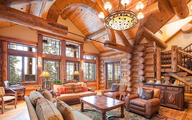 wooden, table, great room, set, interior, rectangular, 1080P, log home, piece, sofa, brown