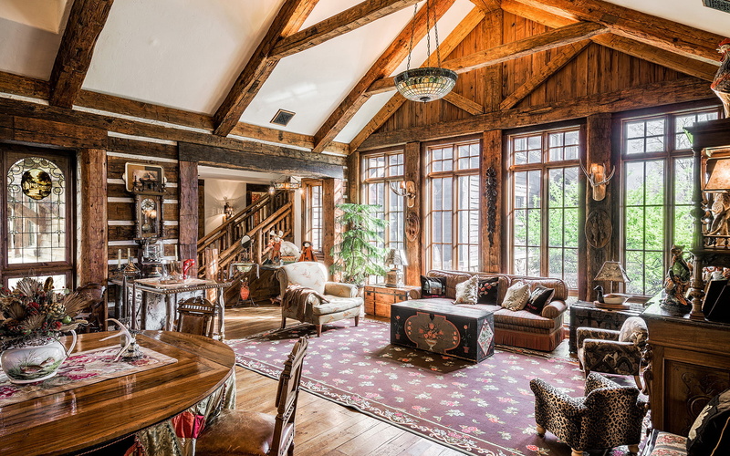 living room, ceiling, sofa, wood - material, no people, 1080P, table, built structure, new jersey, antique, domestic room, indoors, architecture, luxury