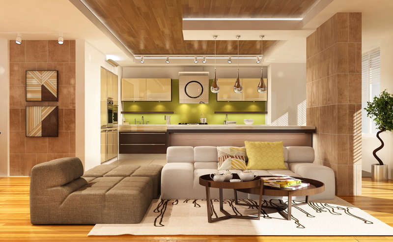 living room, modern, Sofa, table, design, Kitchen, 2K, interior