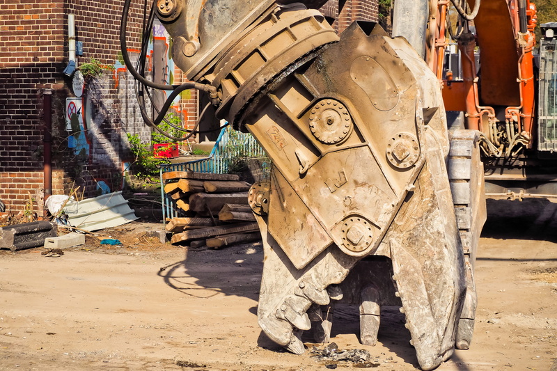 sunlight, city, hydraulic demolition pliers, machine, demolition tongs, architecture, abandoned, crushers, construction work, occupation, building, construction vehicle