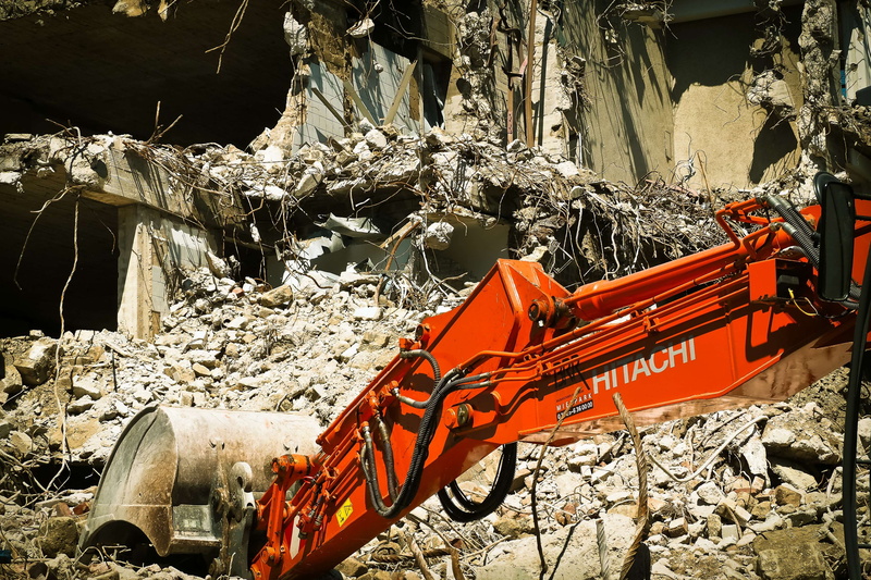 demolition, built structure, day, debris, construction site, orange color, construction work, old building, sunlight, construction industry, broken, destruction