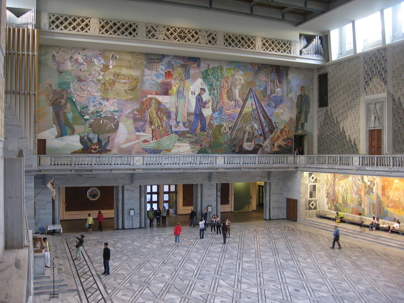 building, indoors, incidental people, travel, creativity, architecture, real people, entrance hall, norway, representation, 1080P, painting, art and craft