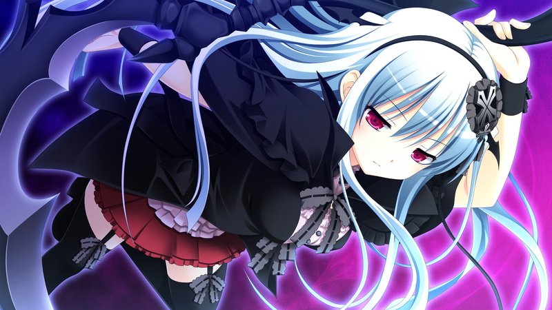 weapons, long, red, cg, hair, games, video, eyes, skirts, scythe, d, novels, hd, visual, wings, thigh, Video Games, highs, 2K, game, bows, abstract, art