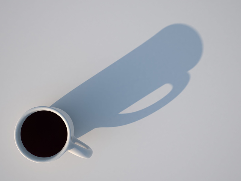 high angle view, 4K, visualization, no people, colored background, coffee cup, drink, 3d, indoors, crockery, mug, white background, food and drink, day