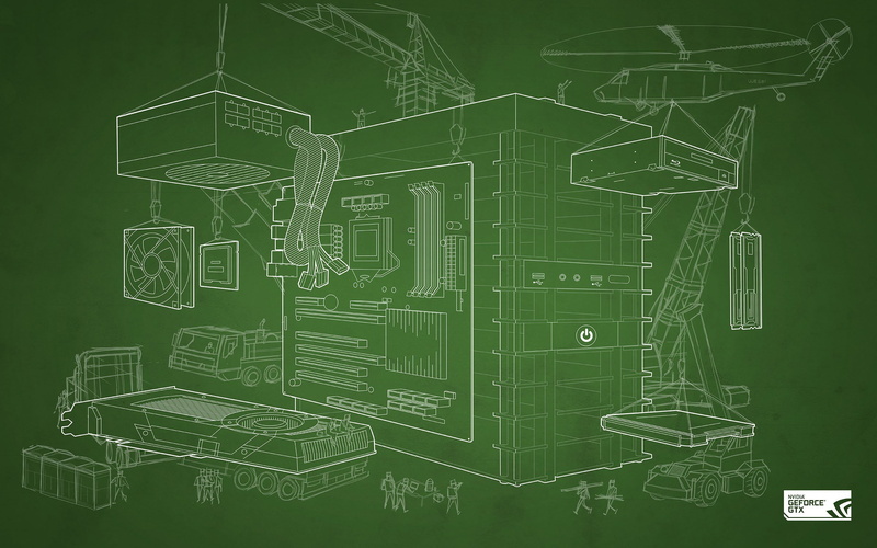 GPUs, computer, Nvidia, Blueprints, Simple Background, Construction Site, 2K