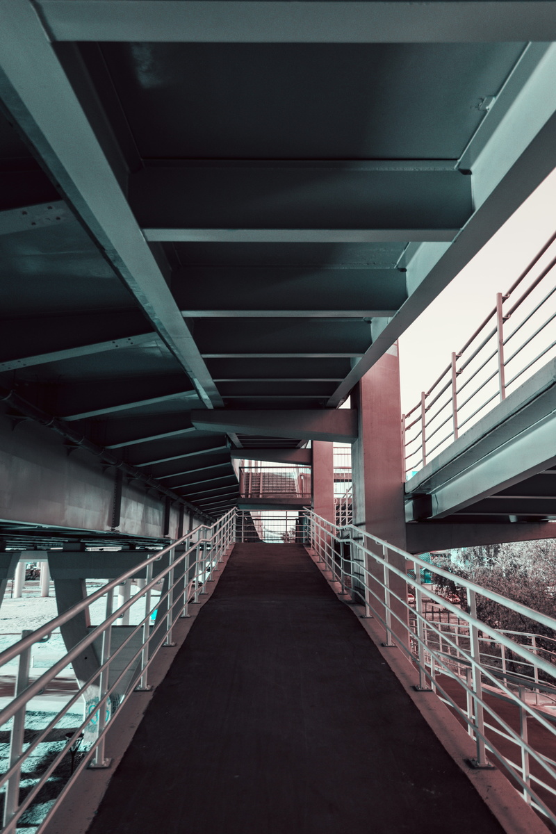 daytime, photo, bridge, ceiling, architecture, railing, steel, day, handrails, transportation, elevated walkway, closeup, indoors, metal, the way forward