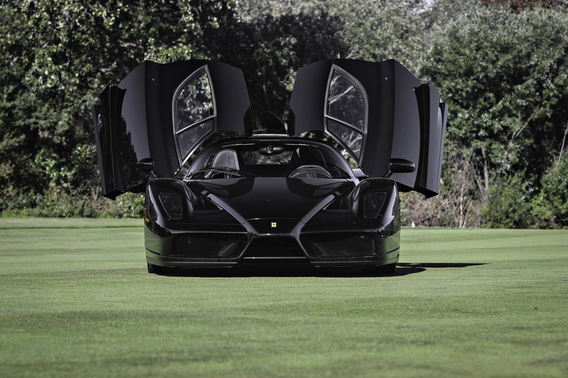 Enzo, black, the front, 1080P, doors, shadow, Ferrari