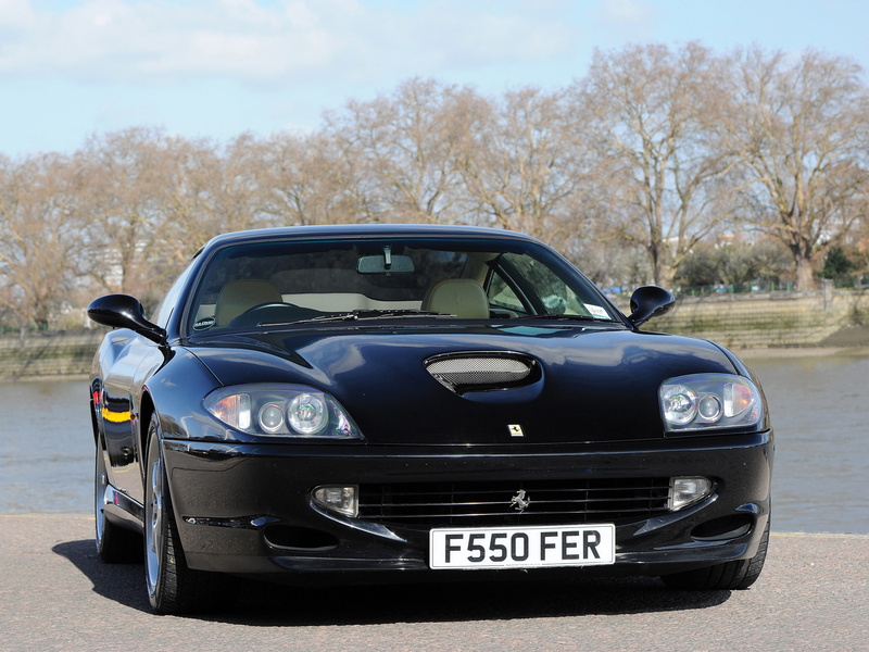 trees, 1080P, black, Ferrari 550 Maranello, Ferrari 550, front view