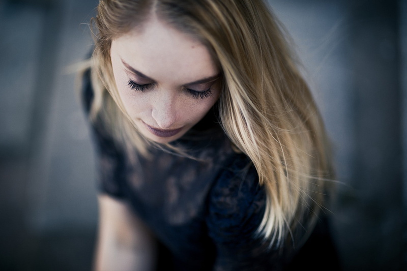 young women, blond hair, beautiful woman, women, teenager, casual clothing, hair, women indoors, 1080P, glass, looking at viewer, sadness, black clothing