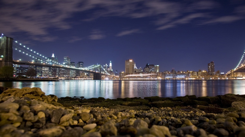 cityscape, Brooklyn Bridge, building exterior, 1080P, river, bay, city, transportation, white, illuminated, bridge - man made structure, brown, building