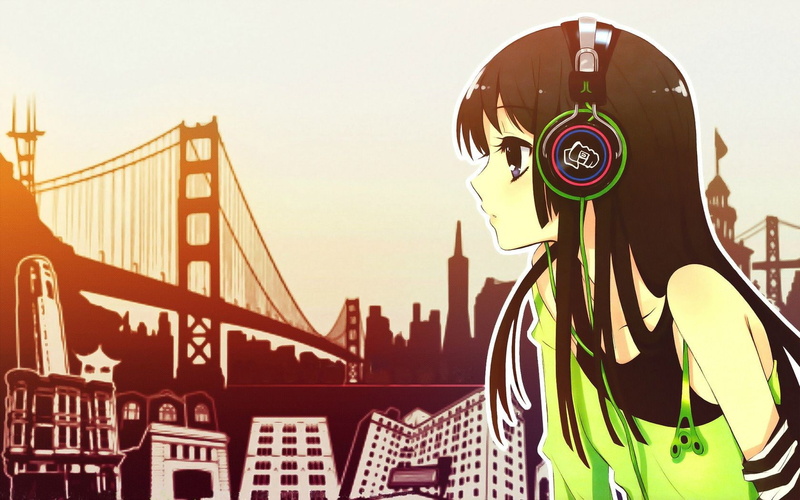 bridge - man made structure, 720P, anime girls, anime, office building exterior, engineering, tourism, sky, suspension bridge, skyscraper, city, day, bridge
