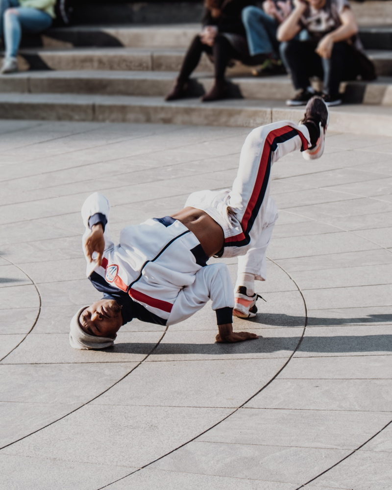 child, bboy, city, break dancer, casual clothing, boys, wearing, white, footpath, outdoors, front, real people, male, dancing, leisure activity, brake