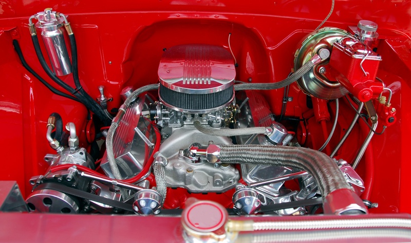 restored, indoors, car engine, transport, front, motor, classic, revival, red, block, shiny, car, engine, 2K, model, machine, service, mechanical, automotive