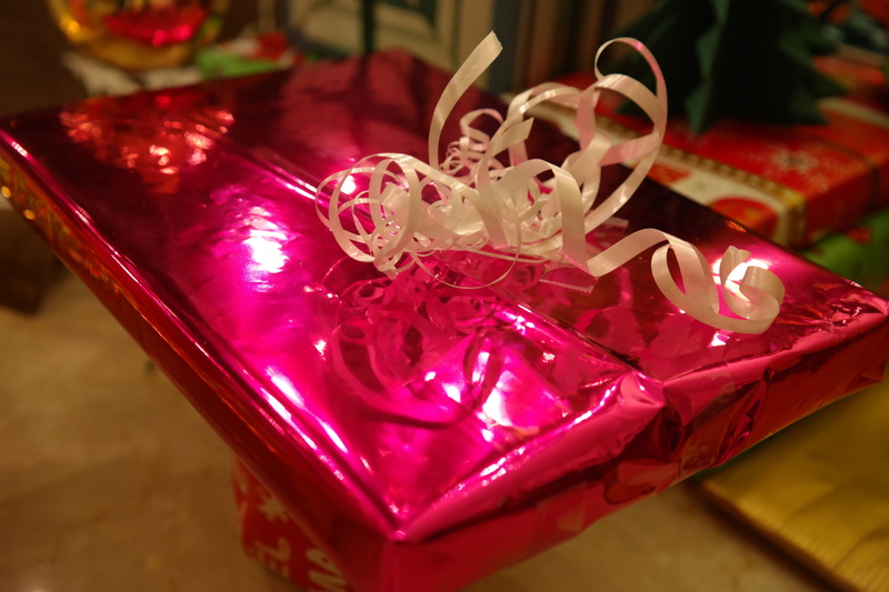 ribbon, high angle view, animal representation, pink, christmas ornament, no people, made, focus on foreground, christmas, decoration, sparkle, table, representation