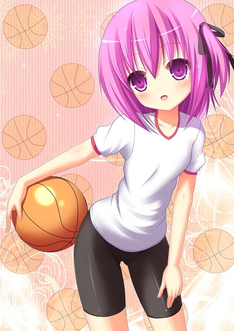 shorts, lolicon, girls, tomoka, pink hair, basketball, pink, minato, gym, uniform, 720P, sports, rokyubu, eyes, hd, hair, anime, art
