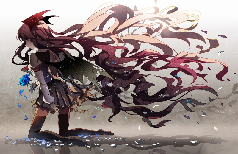 wings, Video Games, long, video, nature, Touhou, flowers, school, thi, skirts, schoolgirls, hd, tie, art, hair, redheads, 480P, games, uniforms, devil