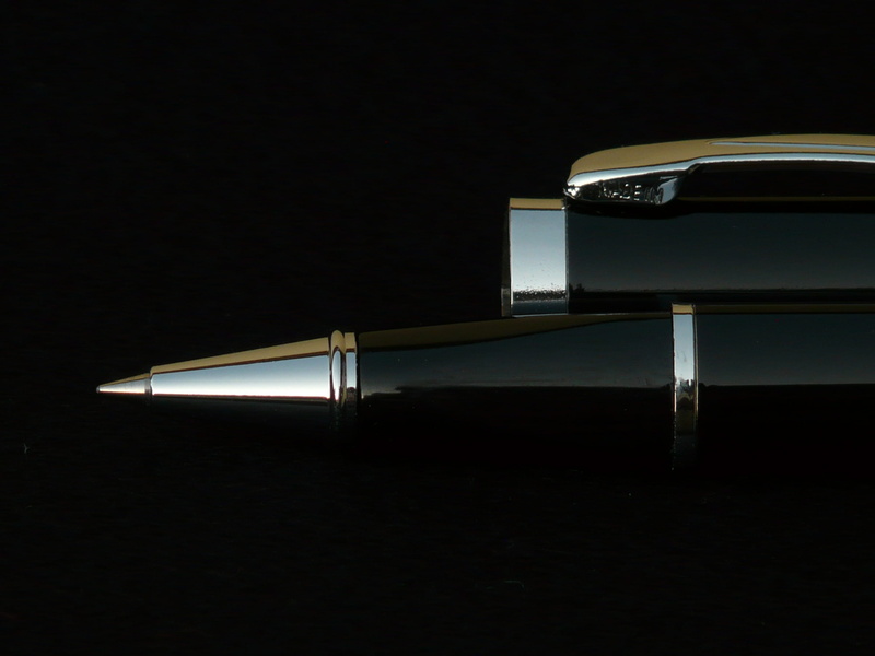 communication, luxury, 2K, single object, education, black background, ball point pen, fountain pen, black, wealth, close-up, gold colored, metal, illuminated