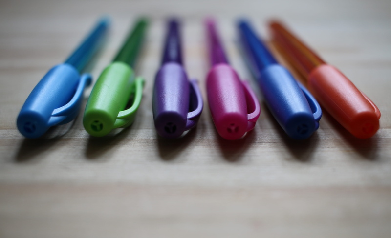 indoors, purple, craft, purple pen, biro, variation, work from home, selective focus, pens, multi colored, inkjoy, stationary, berol pen, home office, pen