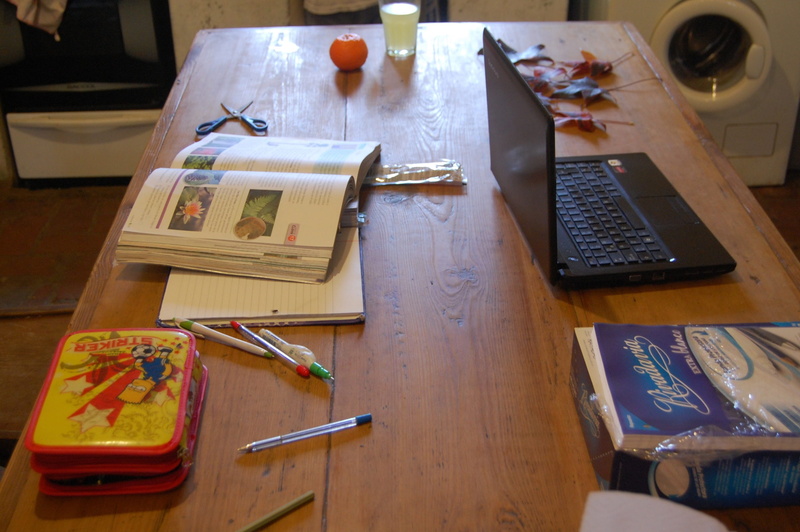 tasks, paint, learn, publication, paper, pencil, home interior, box, information, art and craft, wood - material, table, indoors, high angle view, school