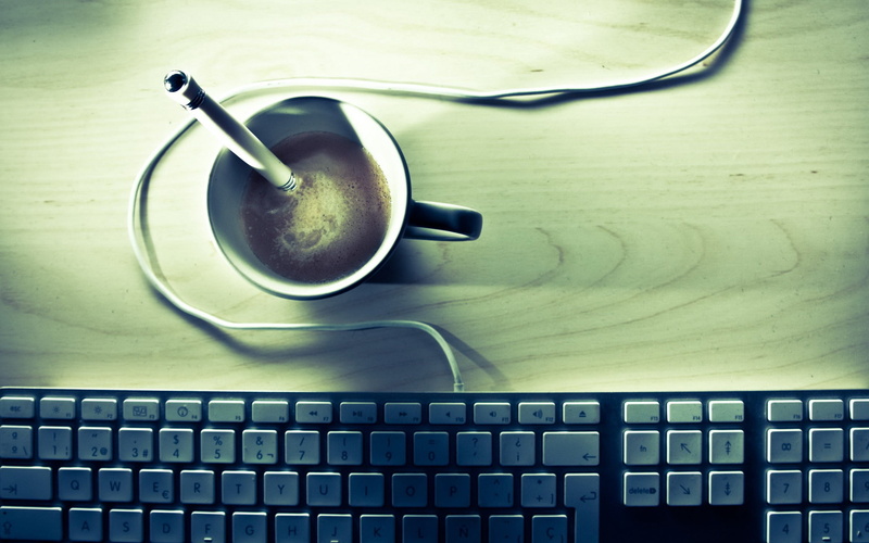 equipment, laptop, drink, keyboard, wood - Material, coffee - Drink, computer, black Color, coffee cup, cup, close-up, still life, wireless technology