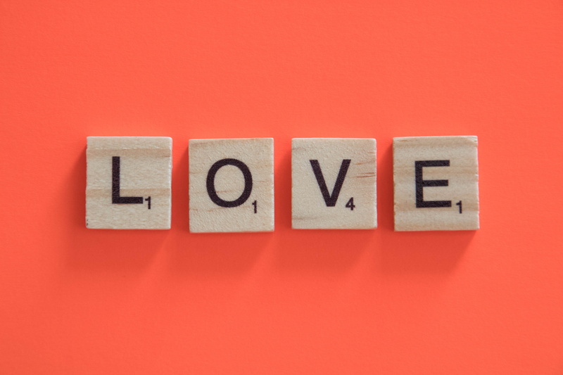 sign, toy block, indoors, scrabble, decoration, love, learning, romance, message, western script, copy space, pink, surface, text, wood, toy, single word