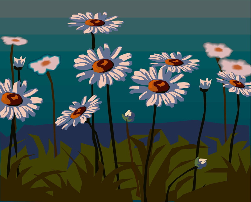 green, daisies, 3d and abstract, 1080P, green stripes, garden