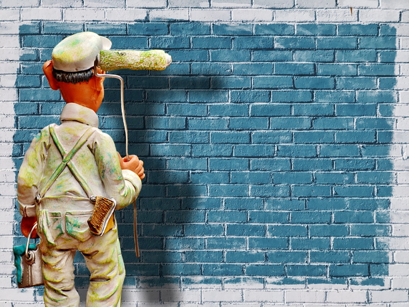 bricked, males, waiting, painted, men, lackierer, texture, occupation, looking, color, plaster, clothing, brick, wall - building feature, standing, house facade