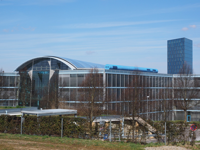 field, glass facade, architecture, company, day, park, outdoors, head office, tree, white, gray, company premises, nature, no people, office, esslingen am neckar