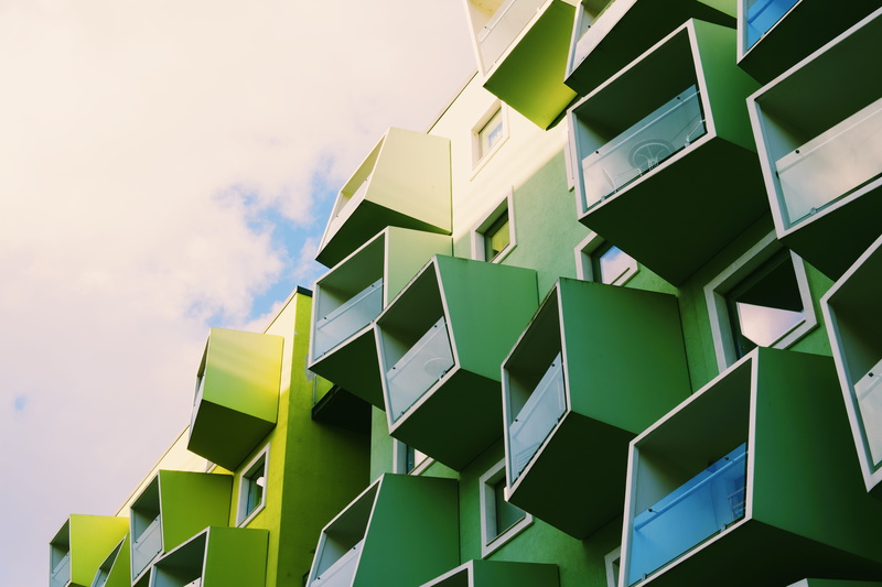 5K, geometric shape, robert jacobsen kollegiet, residential district, office building, city, building, denmark, built structure, glass - material, outdoors