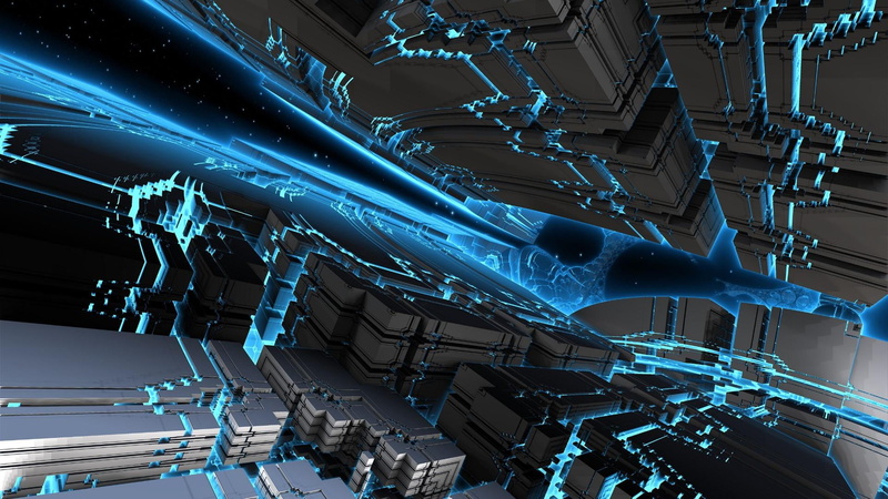 data, low angle view, digital art, dimension, robot, blue, flowing, 3d, industry, computer network, electrical equipment, futuristic, connection, cable