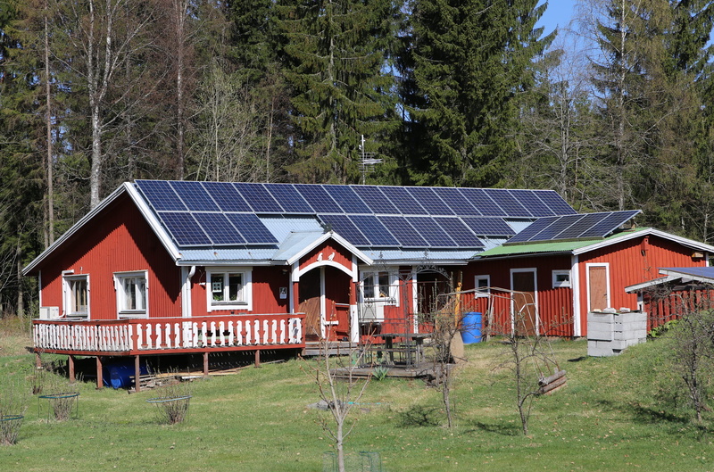 renewable energy, land, house, building, tree, no people, grass, countryside, finnish, alternative energy, green color, day, solar energy, building exterior