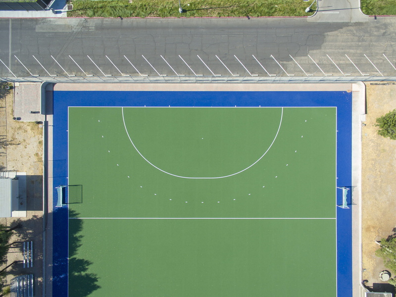 blue, court, net - sports equipment, empty, tennis, high angle view, day, sports, field, green, moorpark coll, team sport, no people, absence, moorpark
