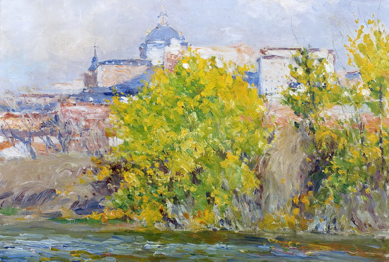 the dome, trees, autumn, home, Shore Manzanares, 1080P, landscape, Aureliano de Beruete and Moret, the city, picture