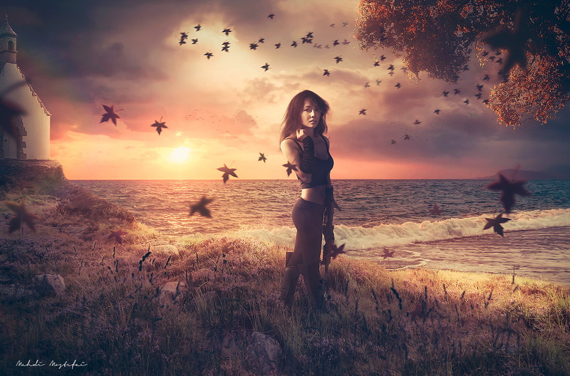 Hot girl, Warm, Sunset, 1080P, Asian, Gangster, Beach