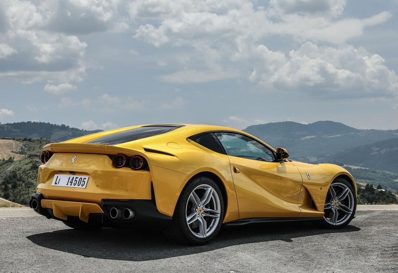 sunlight, superfast, road, motor vehicle, retro styled, mountain, sky, yellow, land vehicle, cloud - sky, 720P, day, vintage car, ferrari, (2018), outdoors