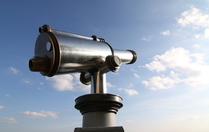 viewpoint, security, single object, silver colored, nature, sky, 5K, foresight, distant view, silver, telescope, day, copy space, discovery, sunlight