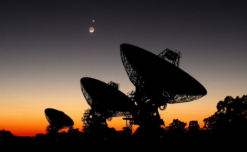 beauty in nature, clear sky, Space, sky, satellite dish, plant, low angle view, tree, outdoors, wireless technology, three, satellites, technology, Array