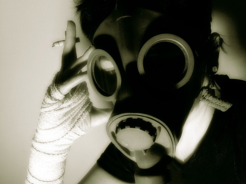 Steampunk, mask, gas, 480P, black, Military, Gas Mask, cigarette