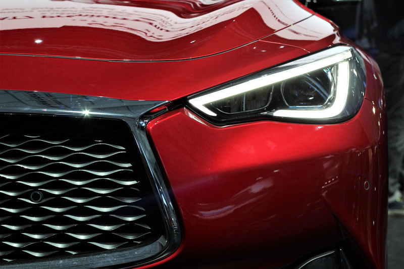land vehicle, mazda q 60, red, metal, retro styled, no people, headlight, auto show zagreb 2018, day, backgrounds, 5K, outdoors, vehicle, lighting equipment