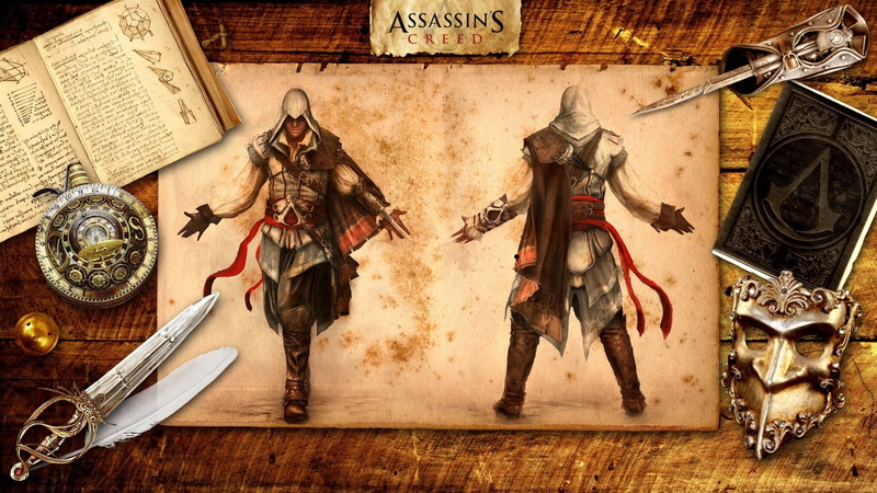 model, book, 1080P, desmond miles, table, assassins creed, knife