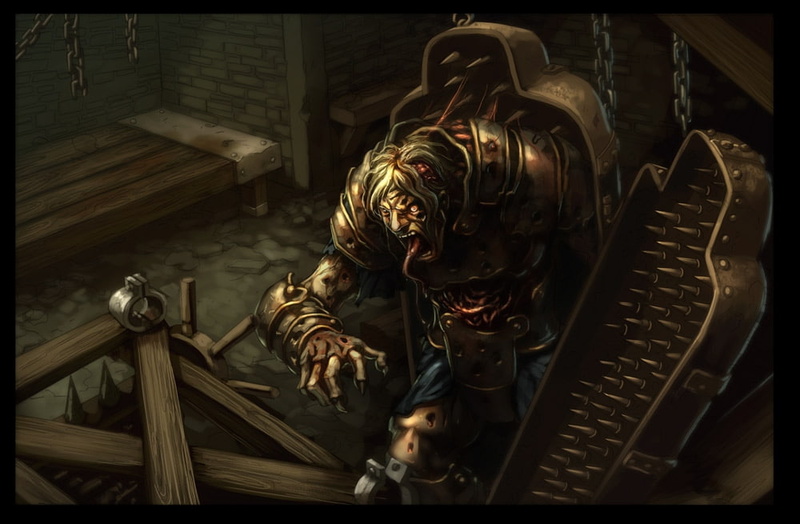 alive, torture, blood, chamber, abstract, beast, hd, 480P, Chains, fantasy, dark, art