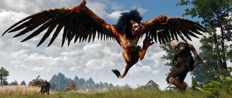 landscape, wings, day, 2K, sky, land, man, palm tree, mid-air, growth, tree, front, The Witcher, lion, nature, animal wildlife, flying, low angle view