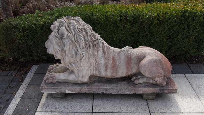 weathered, mammal, stone figure, statue, animal representation, side view, architecture, park - man made space, art and craft, lion - feline, craft, outdoors