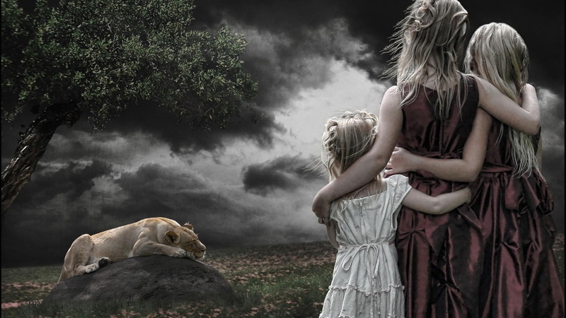 arm around, positive emotion, outdoors, togetherness, emotion, people, childhood, females, blond hair, women, Fantasy Animals, Blonde, Little Girl, adult