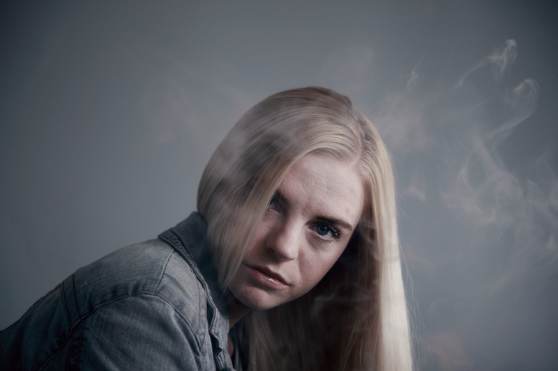 woman, young women, closeup, hairstyle, wearing, person, gray, 5K, focus, depression - sadness, looking at camera, headshot, casual clothing, young adult