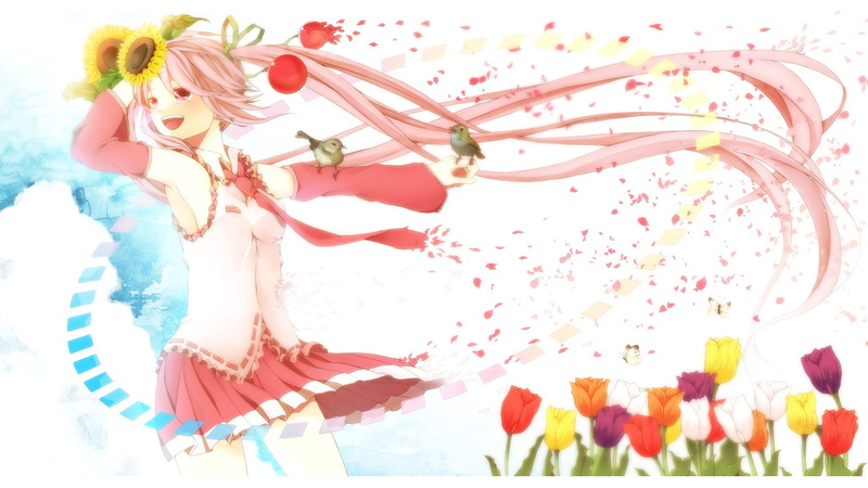 spring, flower, studio shot, pattern, color, freshness, flowers, curve, blossom, one person, leaf, shape, 1080P, anime, white background, nature