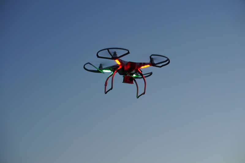 low angle view, clear sky, quadrocopter, field, 5K, hobbyists, wheat, hobby, one animal, fly, animal wildlife, twilight, model toy, blue, clouds, video