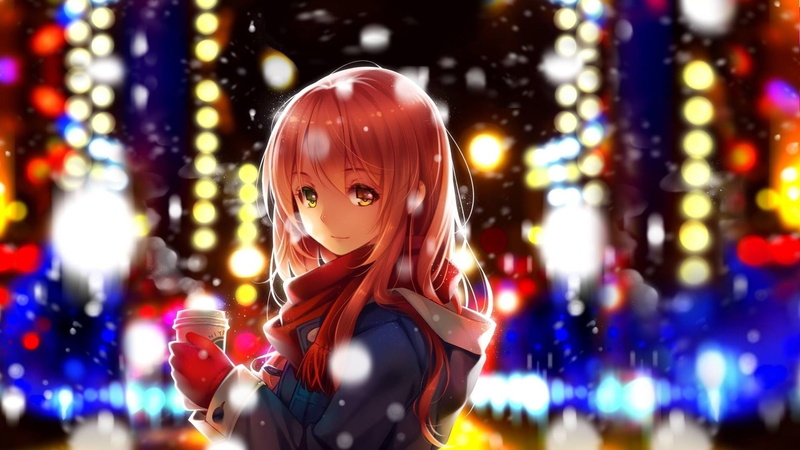 leisure activity, illuminated, front view, looking at camera, manga, 1080P, representation, one person, scarf, decoration, obscured face, celebration